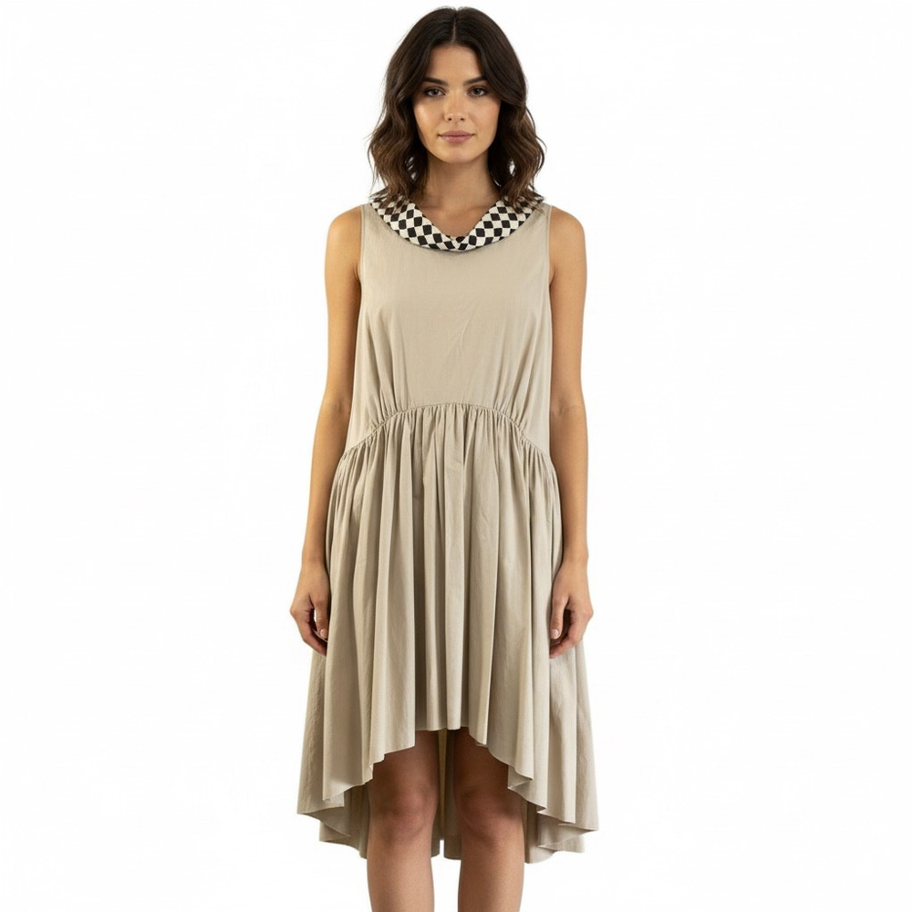 TER ET BANTINE Sleeveless Cotton Dress Size 44 Large Tan Colour NWT